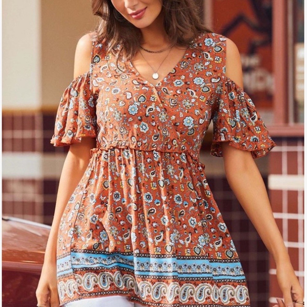 Brown and Blue Paisley Tunic - Picture 3 of 6